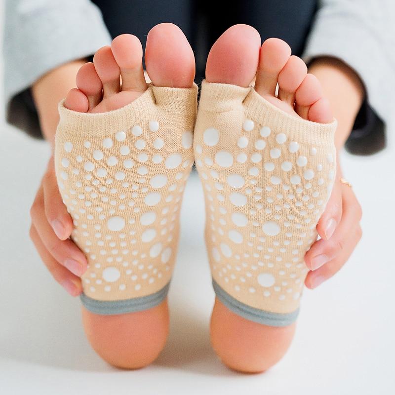 Sports Pilates Socks Anti Slip Silicone Tieback Five Toe Socks